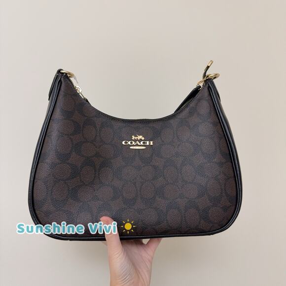 Coach Handbags - NWT Coach Teri Hobo Bag In Signature Canvas CK161 Gold/Walnut/Black